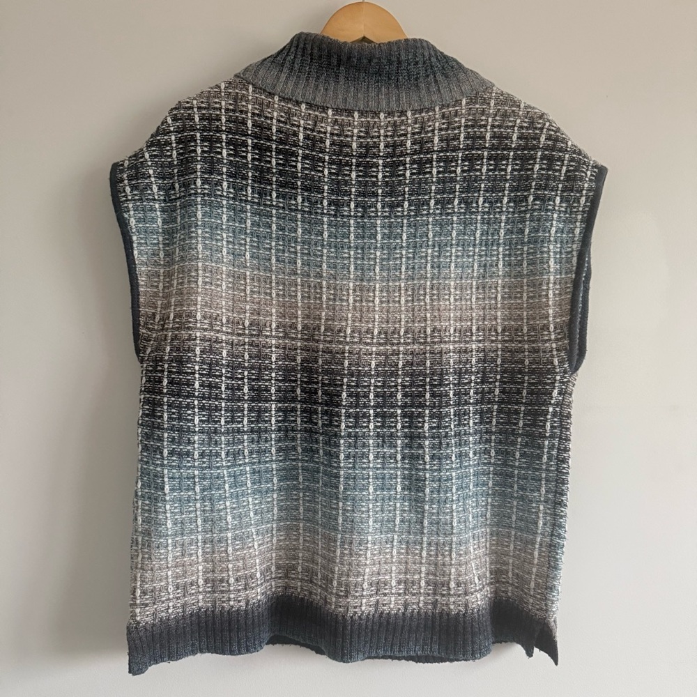 Picadilly Fashion Blue and Gray Cowl Neck Sweater Vest - Picture 2 of 8